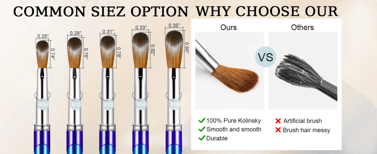 Blue Pure Kolinsky Acrylic Nail Brush